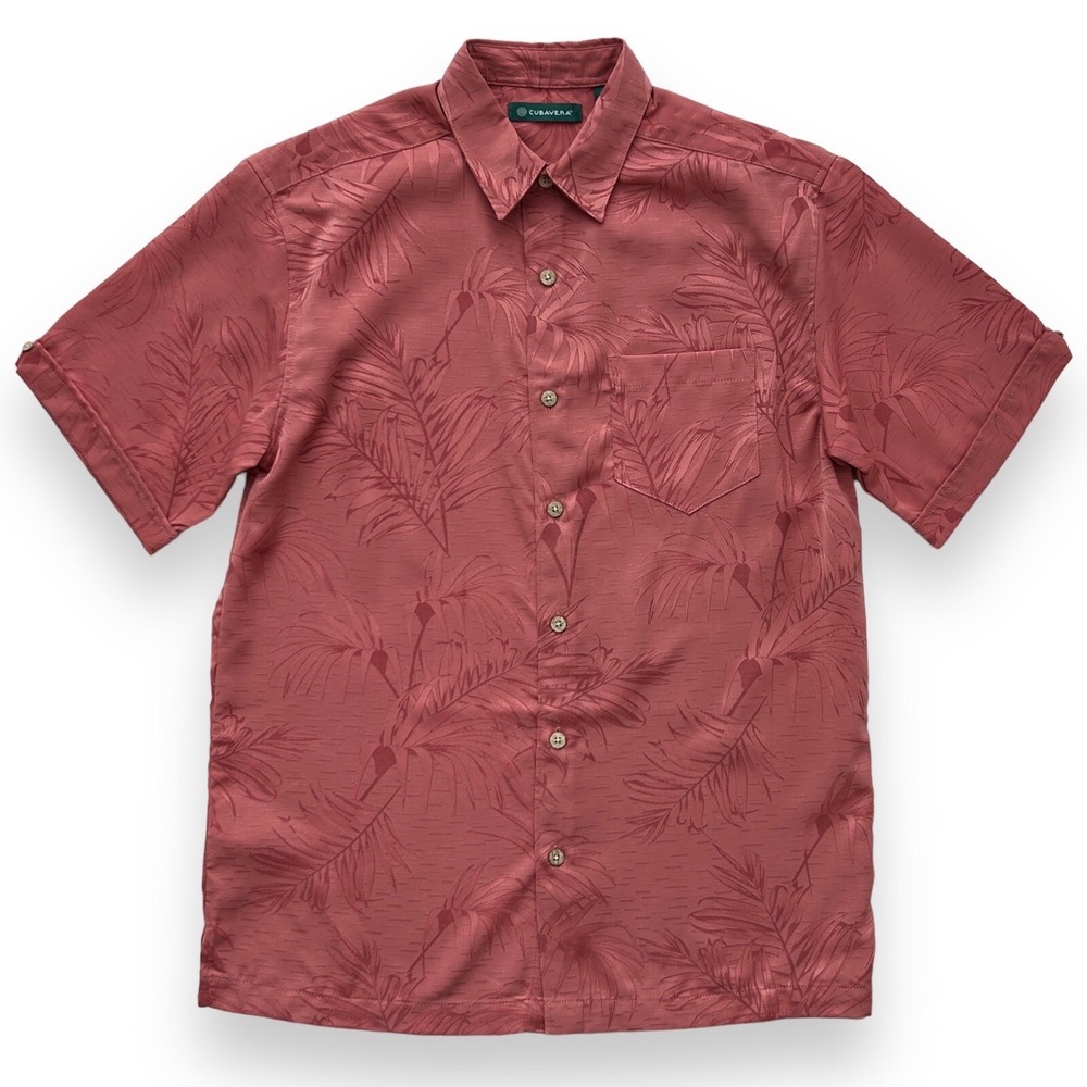 Cubavera Men's Small Peach Two Tone Tropical Soft Touch Short Sleeve Shirt NWT